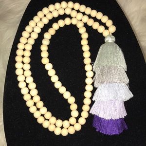 Wooden Bead Necklace w/Fringe